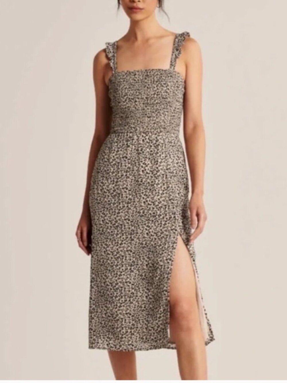 Abercrombie & Fitch leopard smocked slit midi dress square neck Sz SP